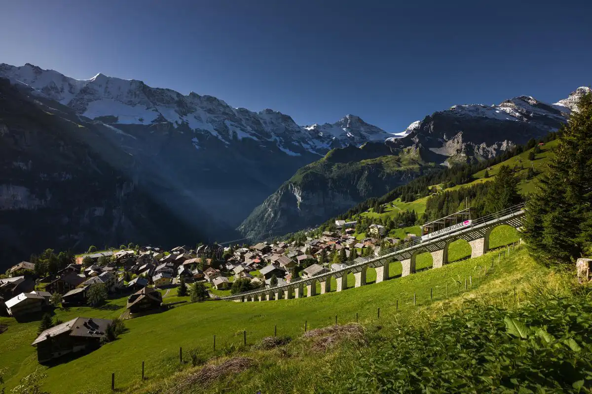 scenic view of murren allmendhubel with allmendhubelbahn